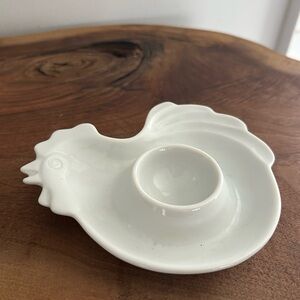 Vintage Egg Cup Rooster Chicken Flat White Porcelain Plate 5” Farmhouse